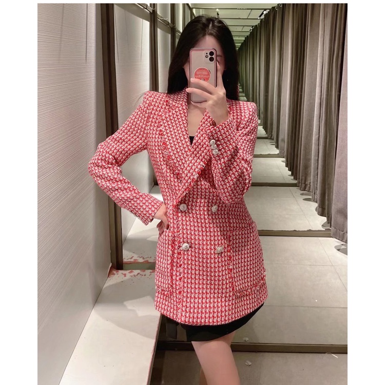 ÁO BLAZER NỮ HOẠ TIẾT HOUNDSTOOTH MÀU ĐỎ TRẮNG - 2443/148