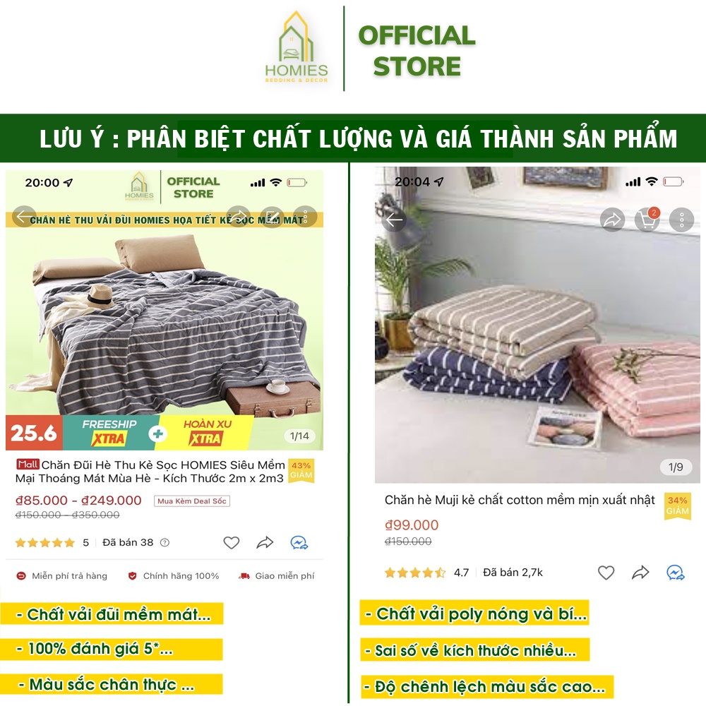 Chăn Đũi Hè Thu HOMIES Bedding &amp; Décor Vải Đũi Hoạ Tiết Hàn Quốc Siêu Mềm Mại Thoáng Mát Mùa Hè Kích Thước 2m x 2m3