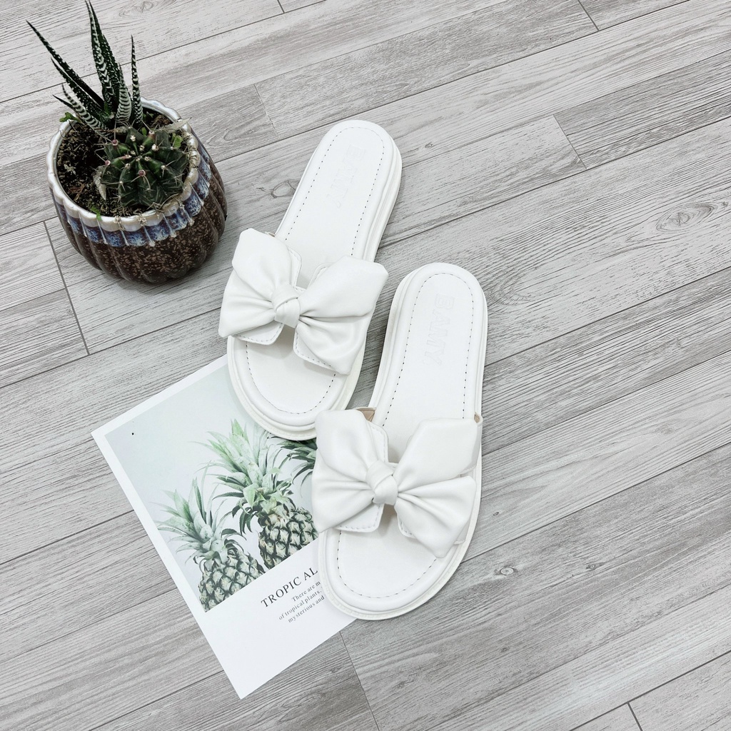 Dép nữ đế bánh mì thắt nơ quai ngang cao 3 phân da mềm siêu nhẹ hot trend HIBEE