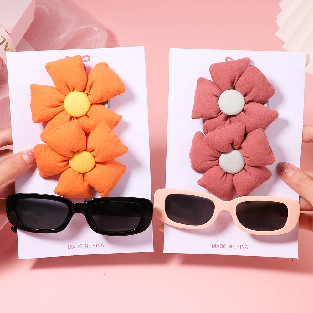Set 3 món kẹp tóc và mắt kính KIDSBOWS hình bông hoa màu trơn dễ thương thời trang mùa hè cho bé gái