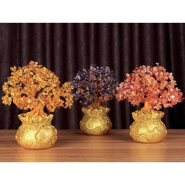 [Pháp Bảo Minh Châu] CÂY CHIÊU TÀI BÌNH KIM BẢO ĐÍNH ĐÁ 25CM - PHÁT TÀI PHÁT LỘC