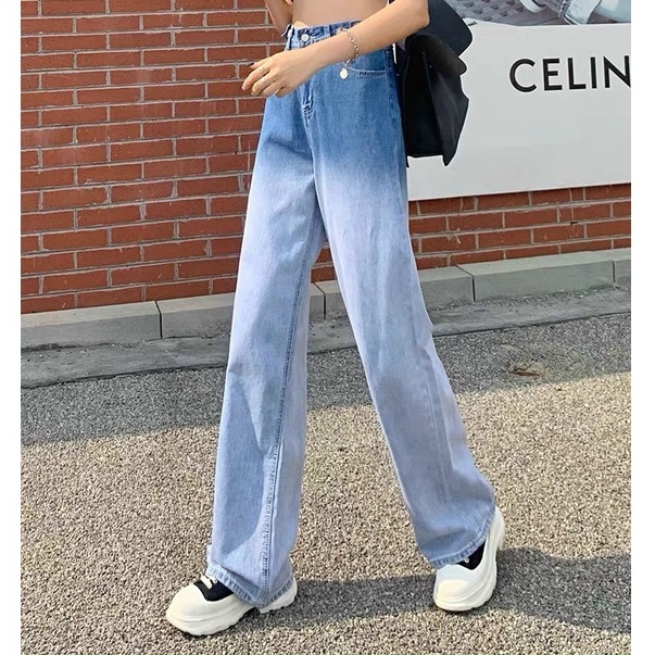 Quần Jeans Loang Xanh Lưng Cao Ống Rộng Siêu Hot QA5