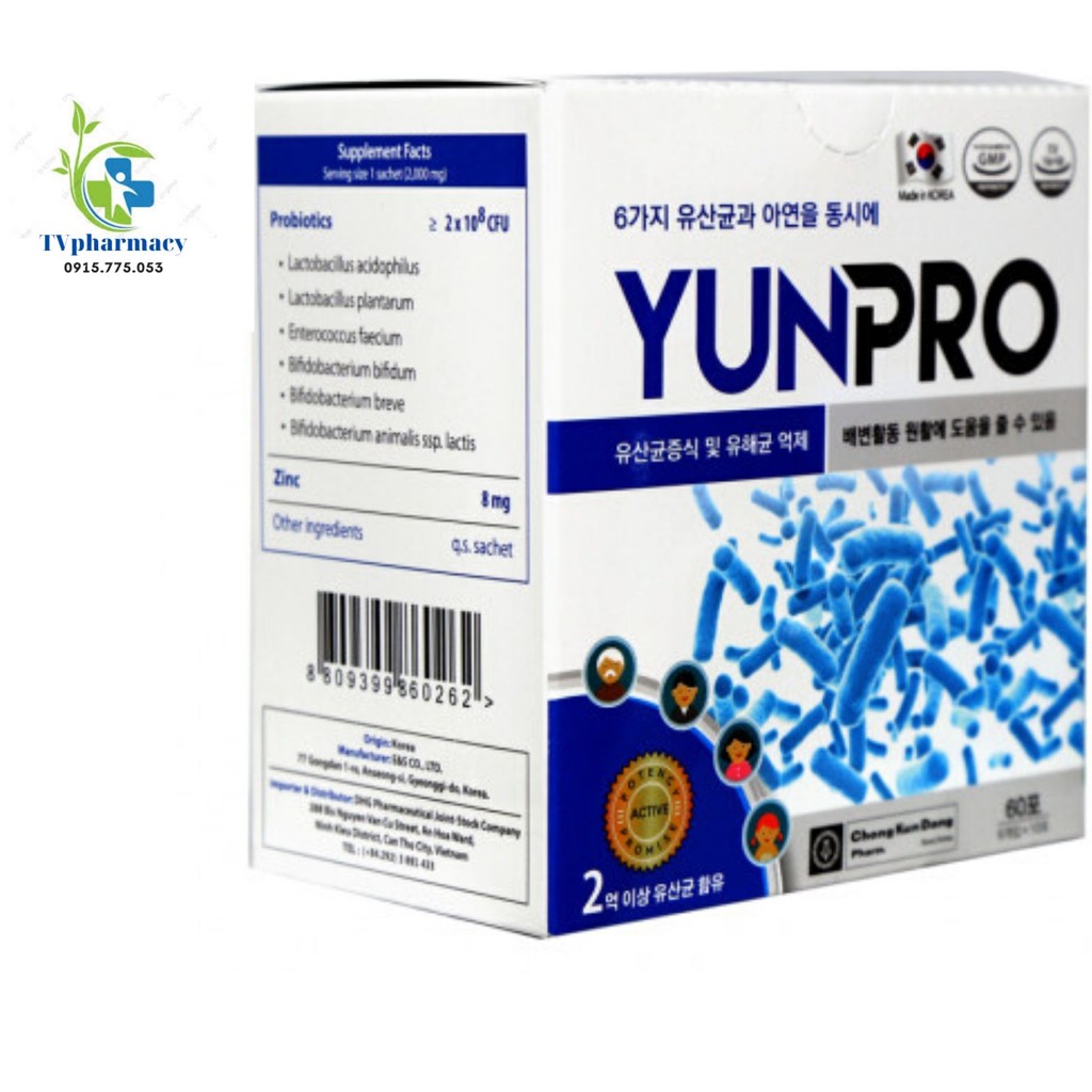 (made in KOREA) Men tiêu hóa Hàn Quốc YUNPRO (Hộp 20 gói) - cân bằng hệ vi sinh đường ruột