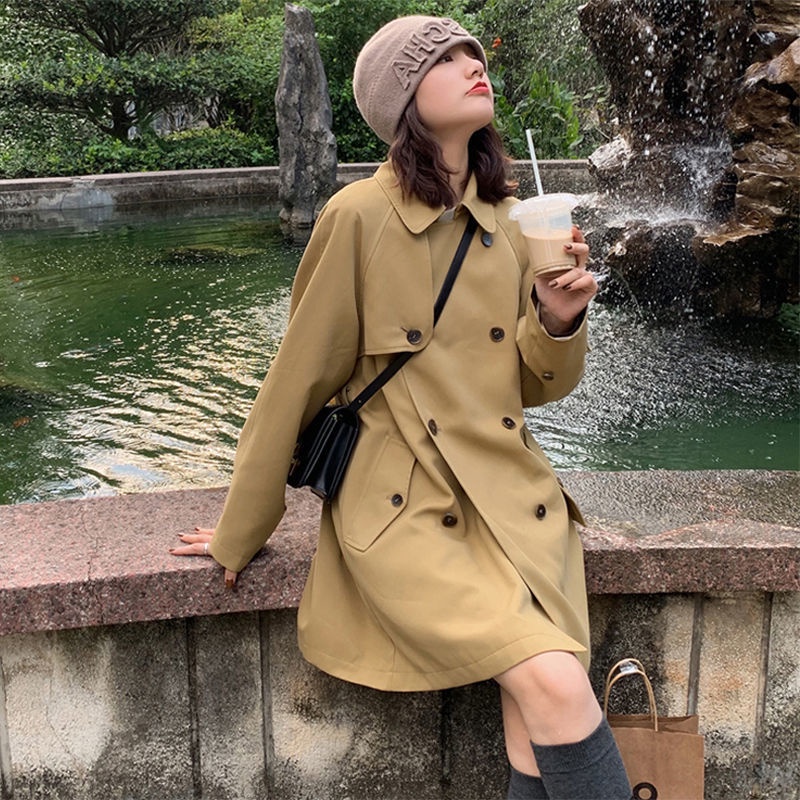 [Spot] Áo Khoác Kaki Dáng Dài Vừa Thời Trang Xuân Thu Phong Cách Hàn Quốc Đơn Giản Dễ Phối Đồ Cho Nữ