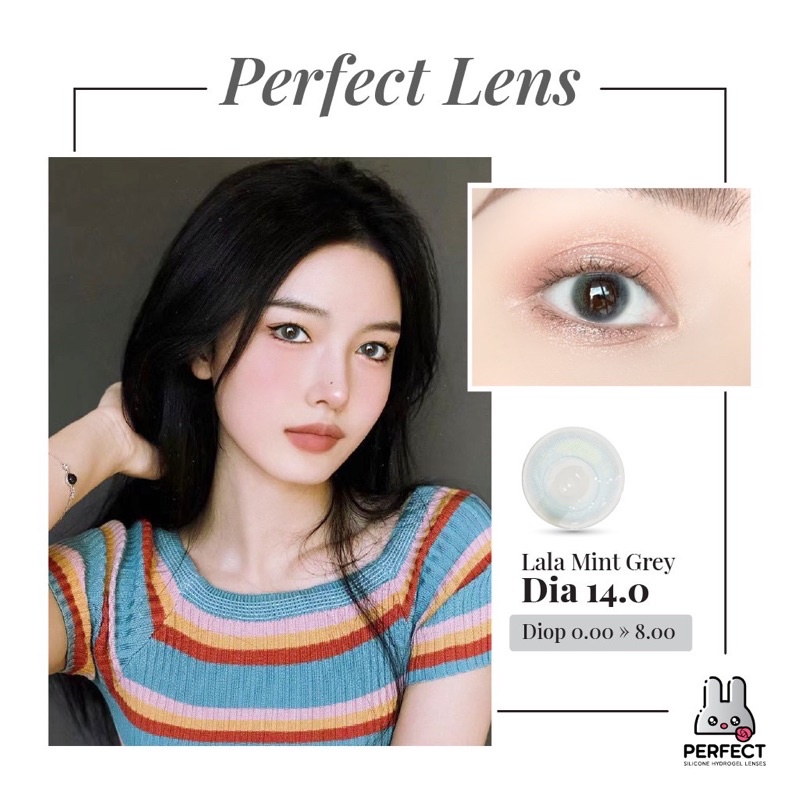 Lens Mắt , Kính Áp Tròng LALA MINT GRAY  Độ Cận và Không Độ , DIA 14.0 , Cho Mắt Nhạy Cảm Giá Sale