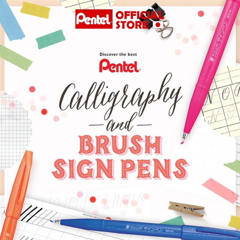Bút Viết Thư Pháp Brush Sign Pen Pentel - SES15C - 12 Màu Cơ Bản
