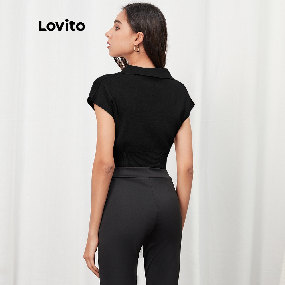 Áo dệt kim Lovito màu trắng/kaki/màu đen thời trang đơn giản L07008
