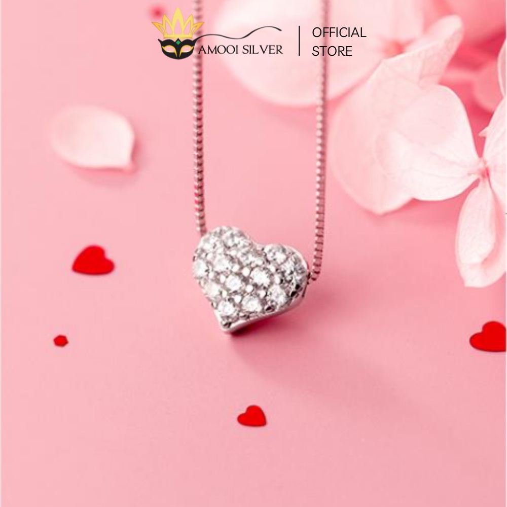 Dây Chuyền Bạc Cao Cấp S925 Mẫu Trái Tim Nạm Đá - Amooi Silver AD52