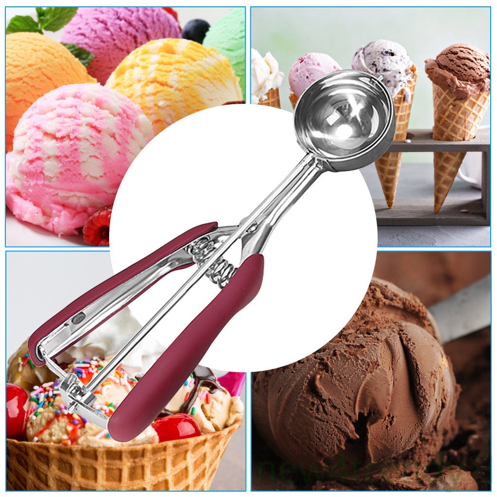 [NEW4]Ice Cream Scoop Stainless Steel Cookie Dough Spoon Fruit Potato Digging Ball Scooper, Wine Red, 5cm