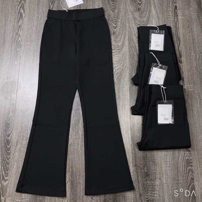 Quần ống loe cạp cao nữ dài có dây eo đen quần legging nữ ống loe ôm lưng chun thun vải co giãn học sinh công sở