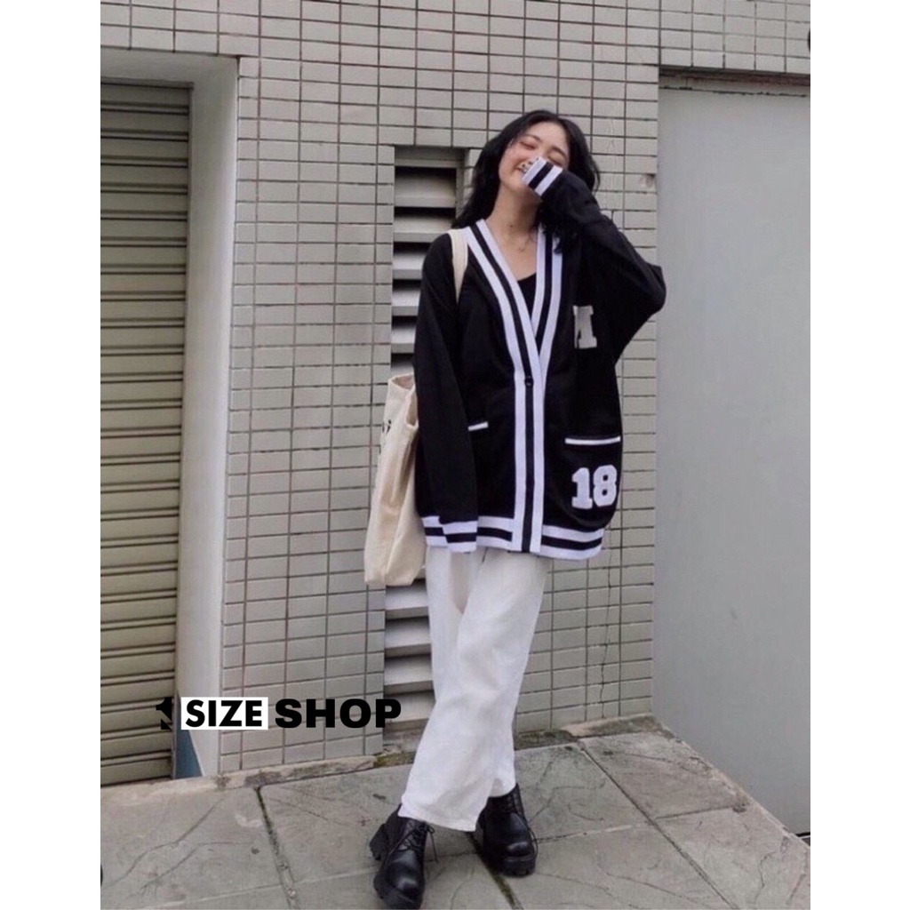 Áo khoác cardigan cổ V phối họa tiết chữ MARCUS 18 chất nỉ cotton form dưới 65kg 1sizeshop