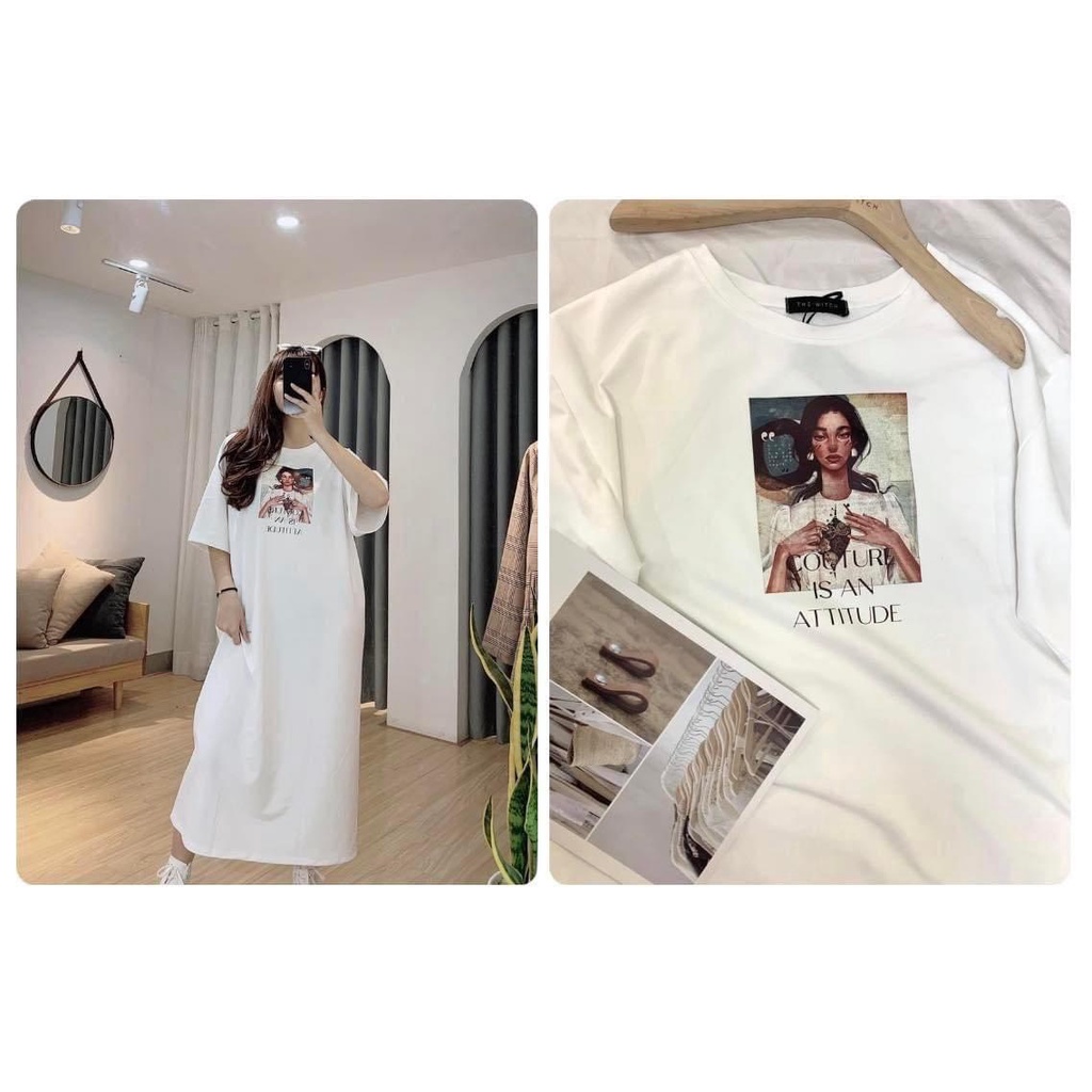 Váy suông trơn nữ in hình cao cấp, Váy thun nữ dáng suông chất cotton nhung mềm mịn thấm hút tốt TTS24 | BigBuy360 - bigbuy360.vn