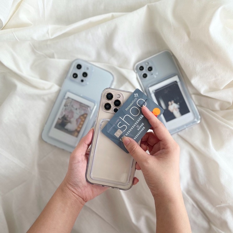Ốp lưng iPhone Trong Suốt Có Ngăn Đựng Thẻ Chống Sốc cho 14 Pro Max 13 12 11 XS Max 7 8 Plus