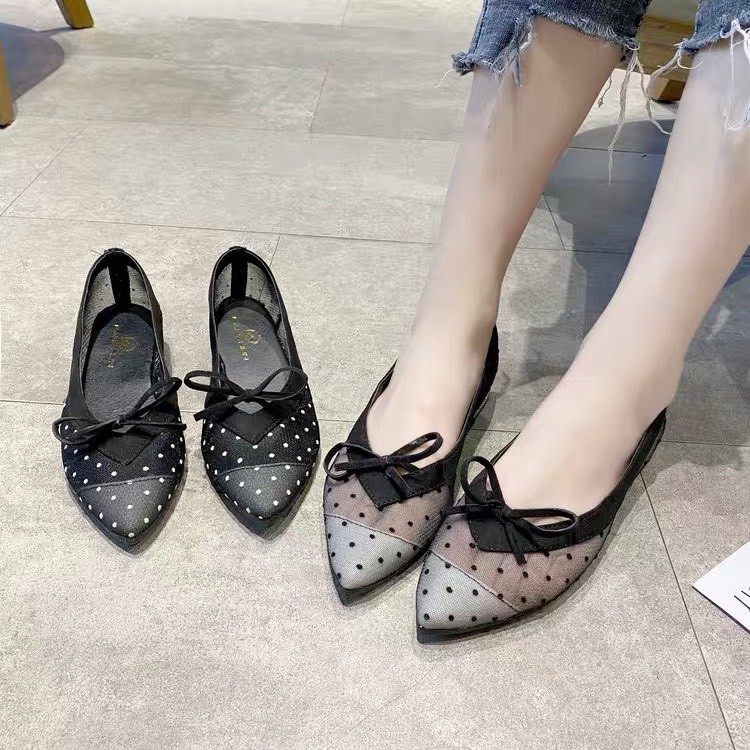XẢ KHO (S49) Giầy búp bê nơ bi GÓT BẠC ( mã D-2 - mã búp bê bệt)
