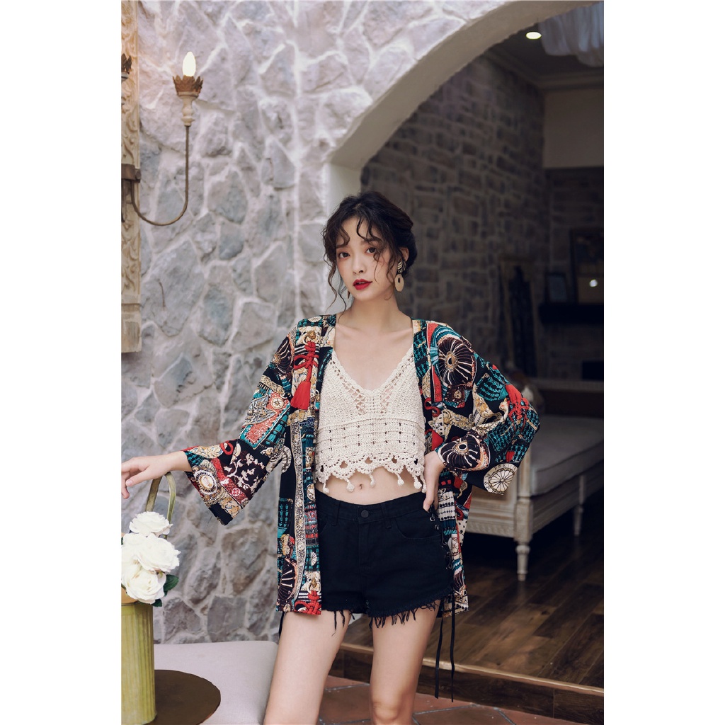 Áo khoác kimono tay dài in họa tiết phong cách Bohemian thời trang đi biển cho nữ
 | BigBuy360 - bigbuy360.vn