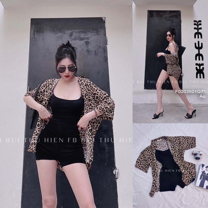 Áo sơ mi jeans họa tiết beo
