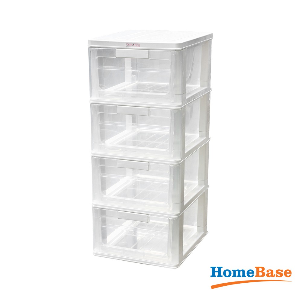 HomeBase STACKO Tủ nhựa 4 tầng Thái Lan W40xD46xH104 Cm màu trắng trong