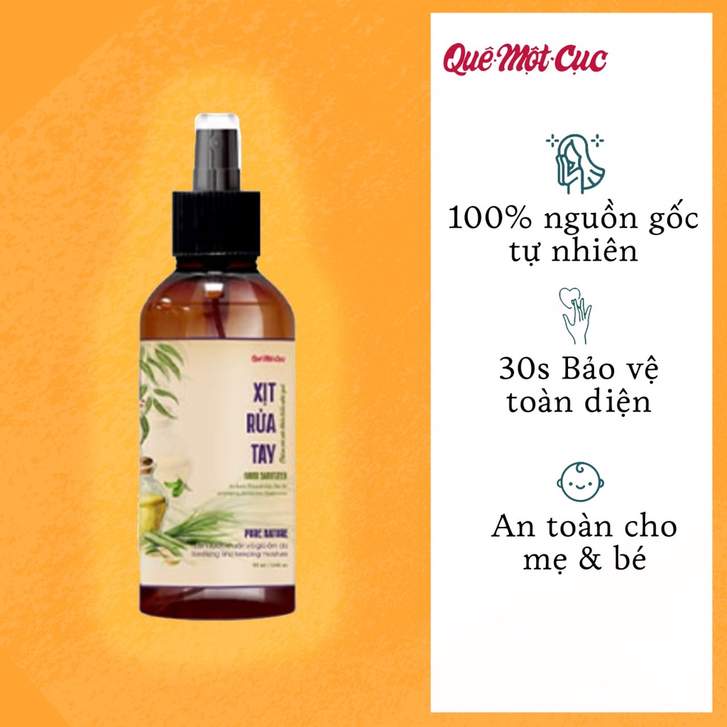 Xịt rửa tay 100% tự nhiên, làm sạch vượt trội, không khô da chai 50ml Quê Một Cục - handmade