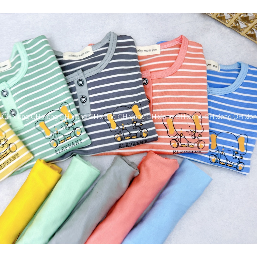 Bộ thun lạnh minky mom túi zip, Thun lạnh loại 1 mẫu voi kẻ phối cúc mẫu mới 2022 cho bé