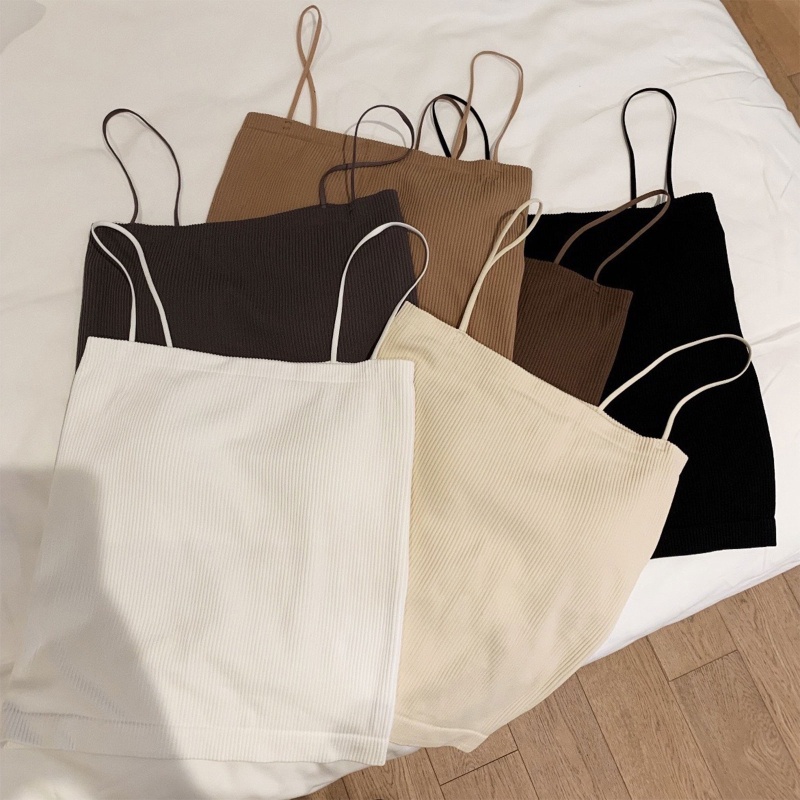 Brroa Áo Hai Dây Dệt Kim Màu Trơn Có Gân Và Kệ Áo Ngực Dành Cho Nữ