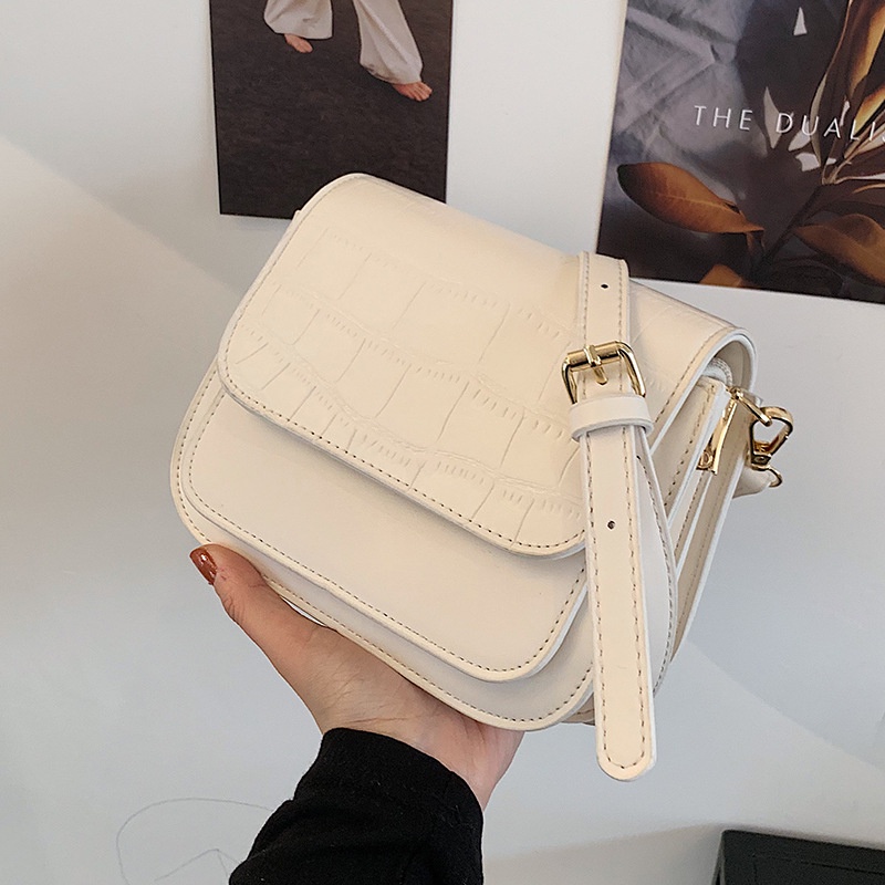 Túi xách đeo chéo nữ dây da kết hợp móc xích Alice Housee, túi đeo vai phong cách Retro kiểu Pháp