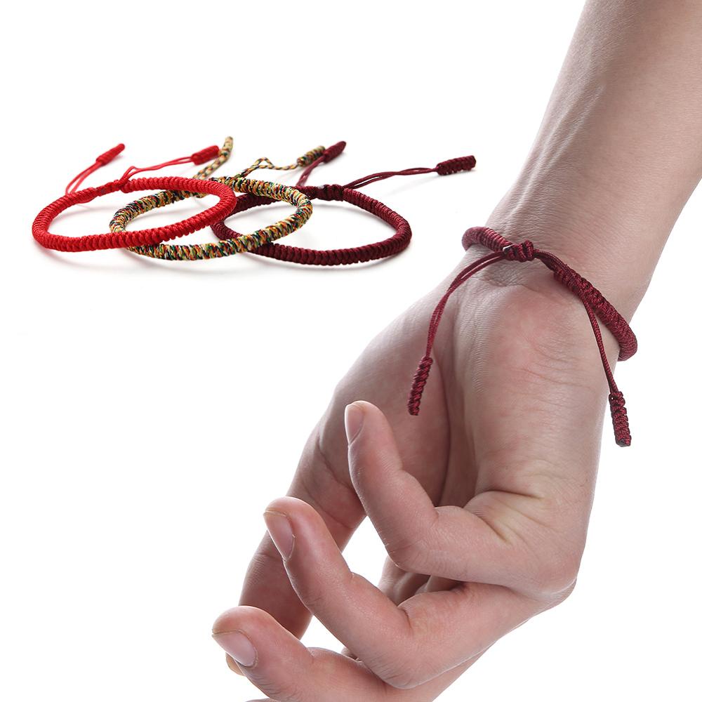 EUCA Set 1 / 3 Vòng Tay Bện Dây Handmade Màu Đỏ Phong Cách Phật Giáo