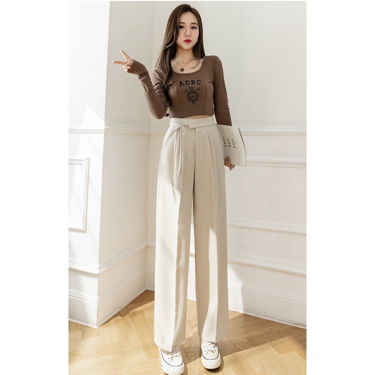 Quần Ống Rộng thắt dây cực xinh cạp cao ,Chất Vải Ruby Xuất Hàn, Mặc Tôn Dáng  săn 3 màu đen, nâu, be