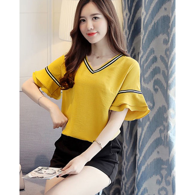 Áo Cổ V Tay Đôi Viền Cách Điệu