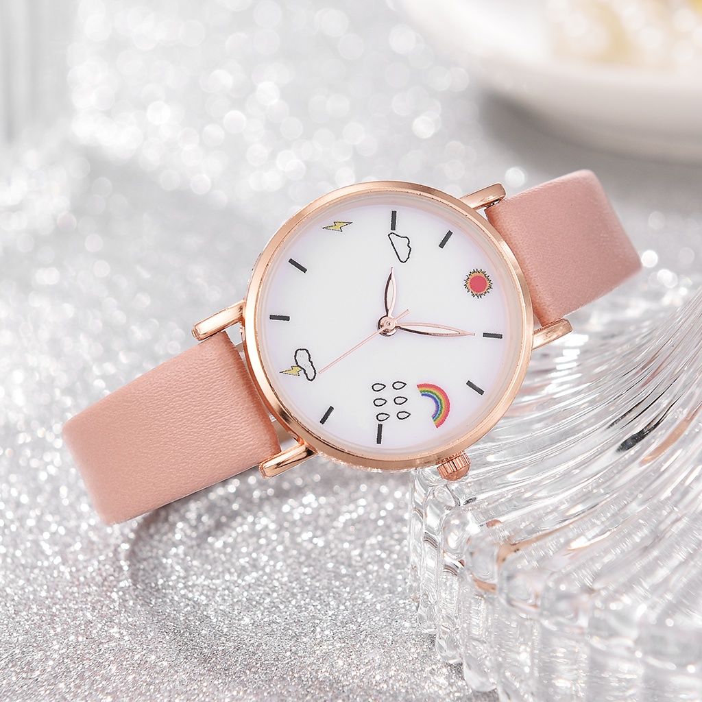 Đồng Hồ Quartz Chạy Kim Màu Hồng / Đen Kiểu Hàn Quốc