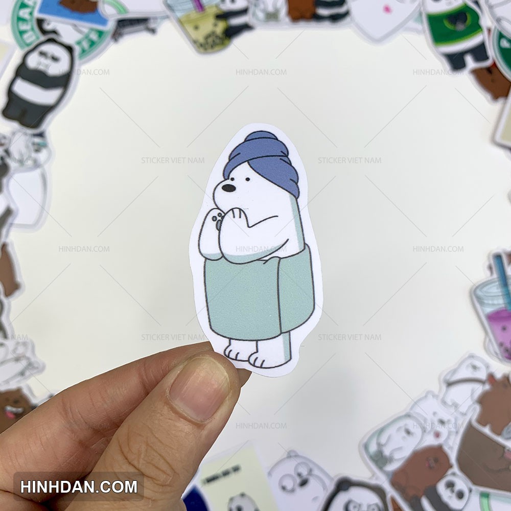 sticker WE BARE BEARS hình dán decal CHỐNG NƯỚC trang trí xe, laptop, nón bảo hiểm, tem dán đàn guitar, xe cub