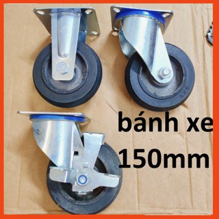 Bánh xe đẩy chịu lực cao, đường kính 150mm, bánh gang, viền cao su (loại tĩnh/ quay/khóa)