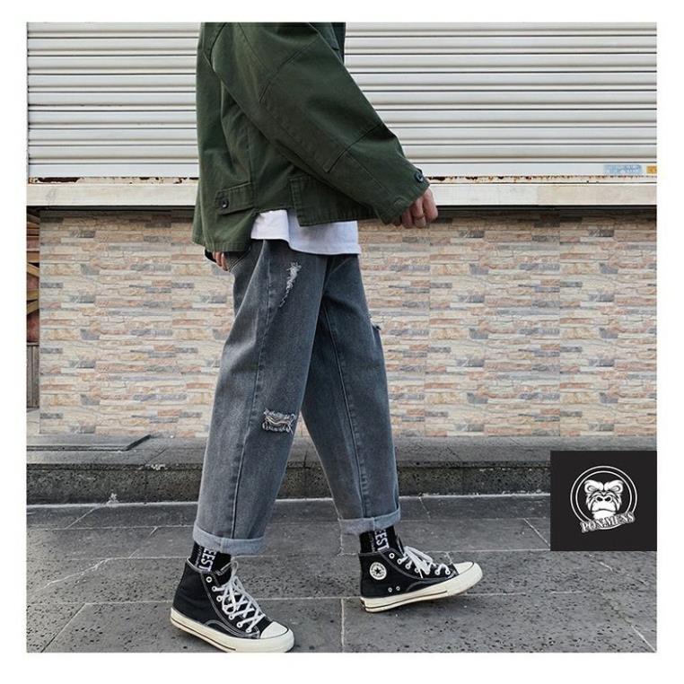 TẾT🌺 Quần jean baggy ống rộng rách nam nữ unisex màu đen 2021