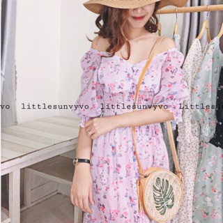 Đầm voan hoa nhí cổ tim/bẹt vai siêu xinh. Đầm tiểu thư hoa nhí