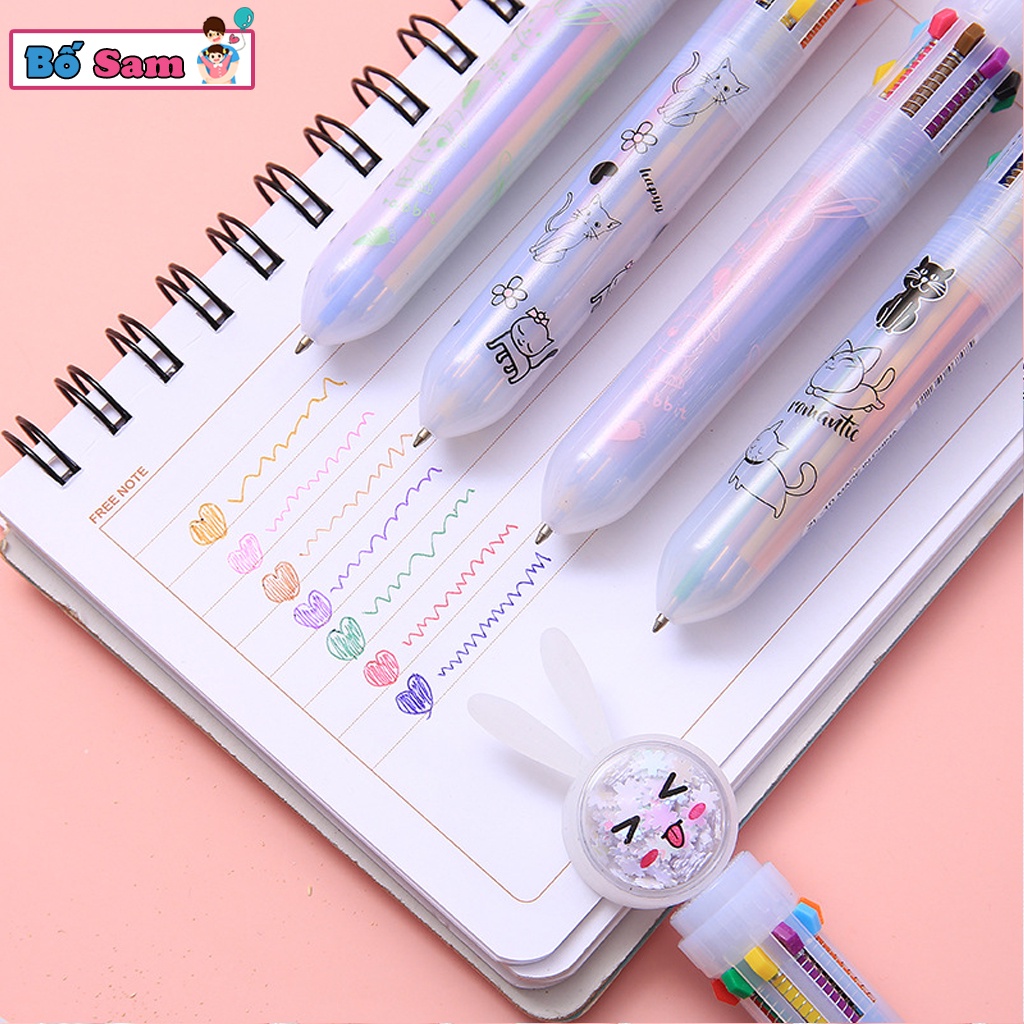 Bút bi nhiều màu 10in1, bút bi 10 màu ánh nhũ trong 1 bút tiện lợi Shop Bố Sam