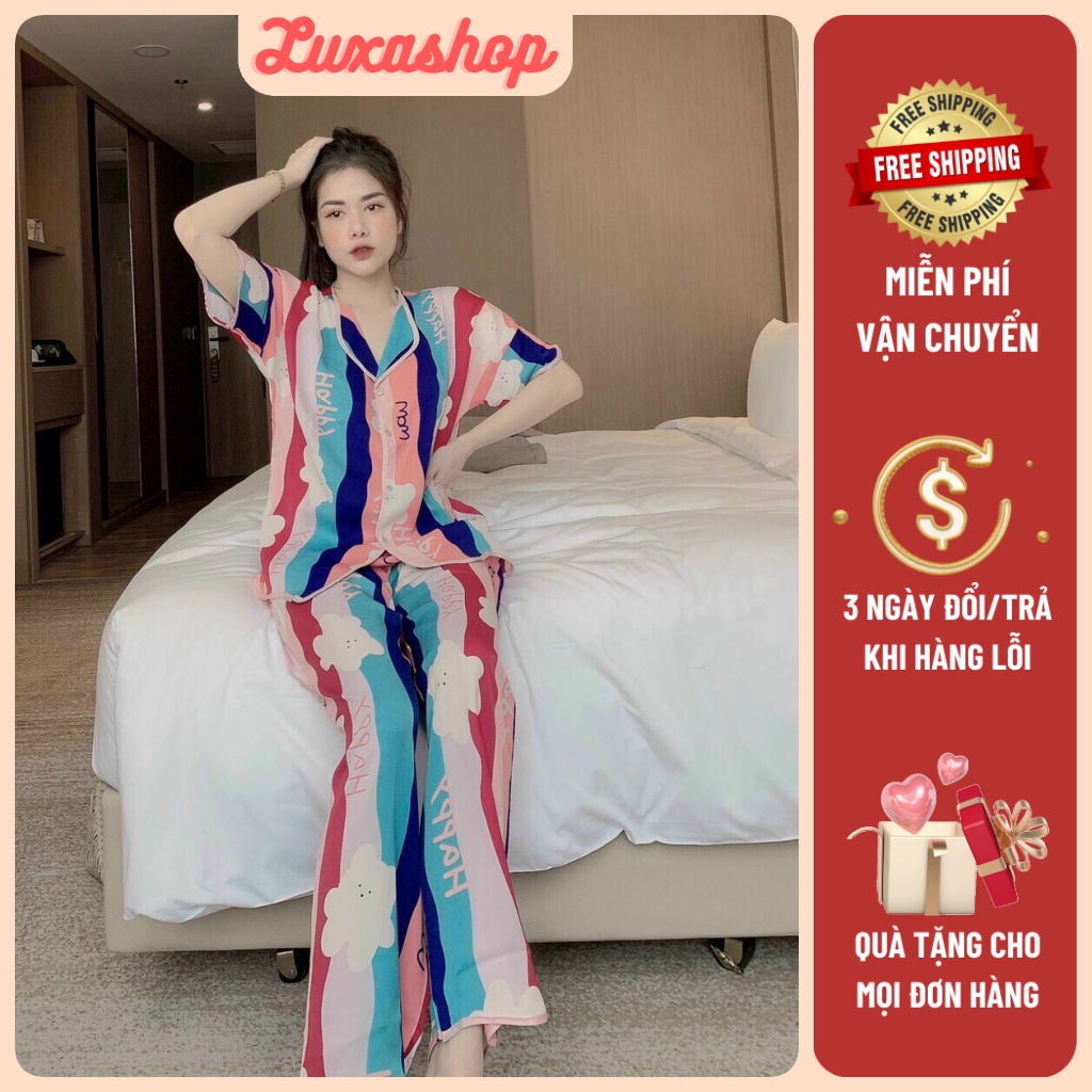 Đồ Ngủ Nữ, Set Đồ Bộ Pijama Tay Ngắn Lụa Latin Cao Cấp Hàng Chuẩn Mẫu Mã Đẹp Freesize 45<60kg TN12- Luxa shop