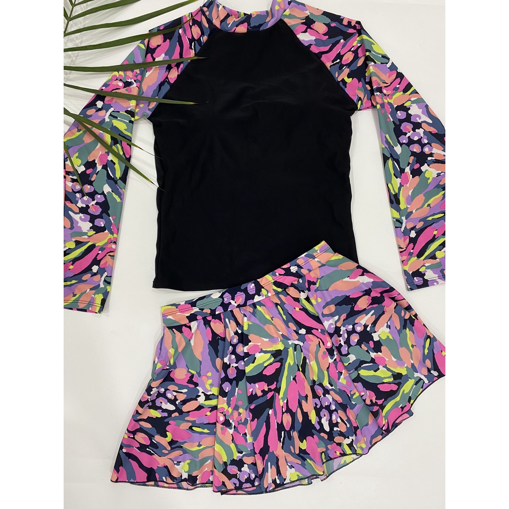 Đồ Bơi Nữ Bikini Lanbishop Hai Mảnh Tay Dài Áo Dài Váy Xòe Hoa 051