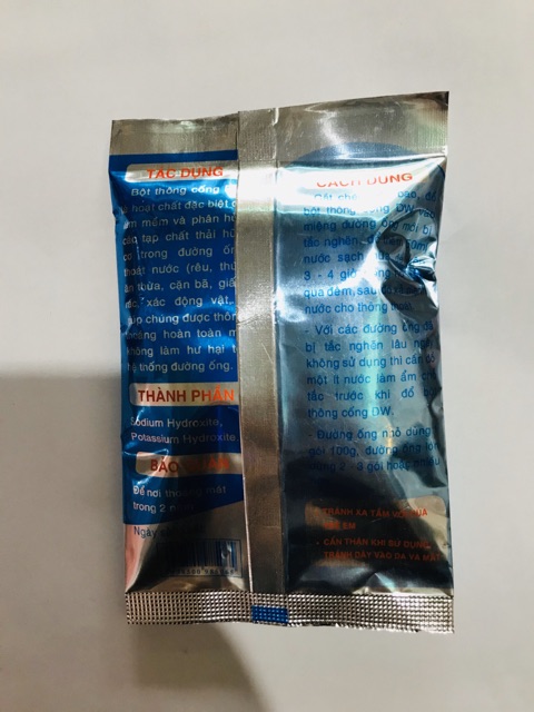 Bột thông tắc cống cực mạnh DW (gói 100g), thông bồn cầu, bồn rửa bát, cống thoát nước...