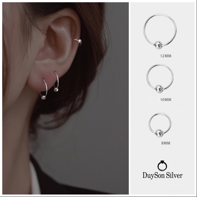 Khuyên tai bạc nữ vòng tròn chốt bi, bông tai bạc DUYSON SILVER