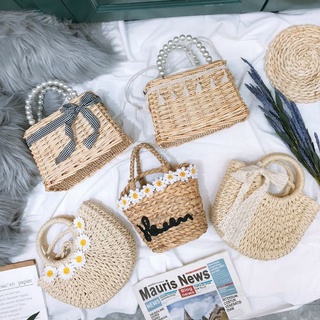 Túi cói đính ngọc dáng hộp xinh đi biển nhiều mẫu