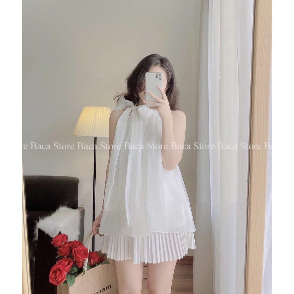 Áo yếm tơ voan tiểu thư sang chảnh, kèm dây nơ tháo rời