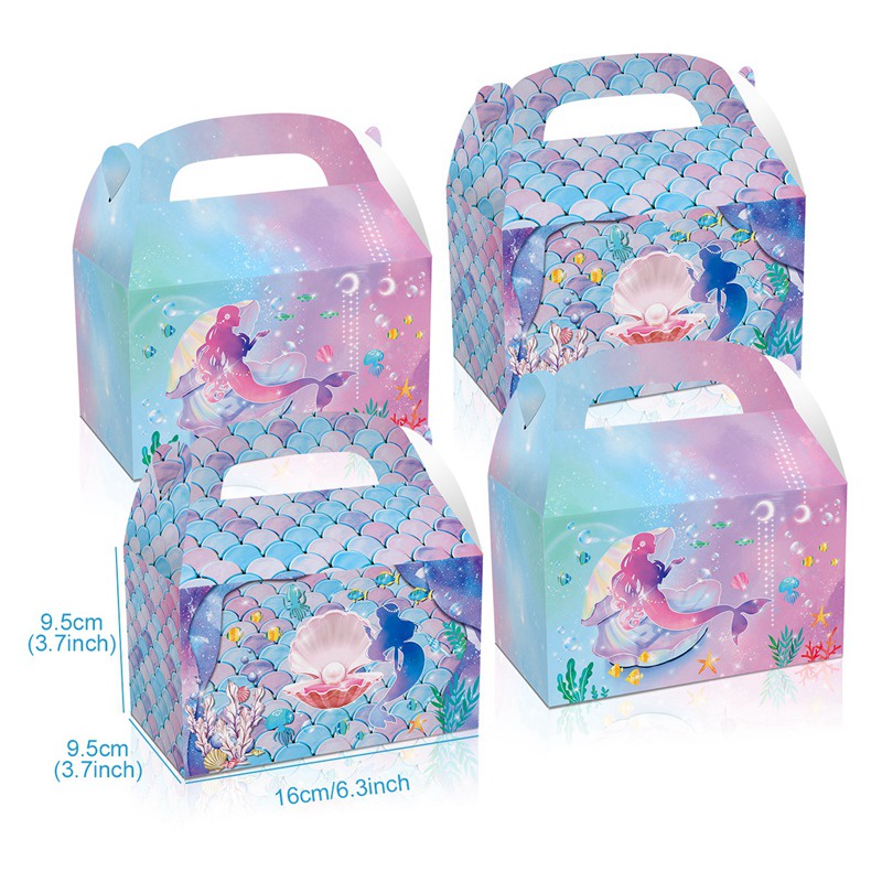 Bộ 4 Hộp carton Đựng Kẹo In Họa Tiết Hoạt Hình Nàng Tiên Cá Trang Trí Tiệc Cưới/ Sinh Nhật