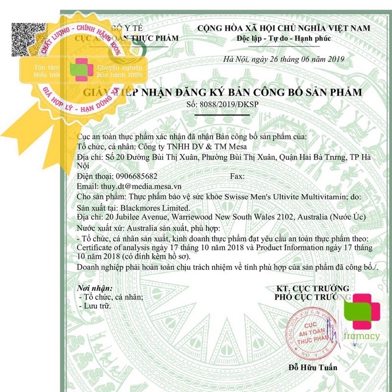 Swisse Ultivite Multivitamin cho nam và nữ của Úc