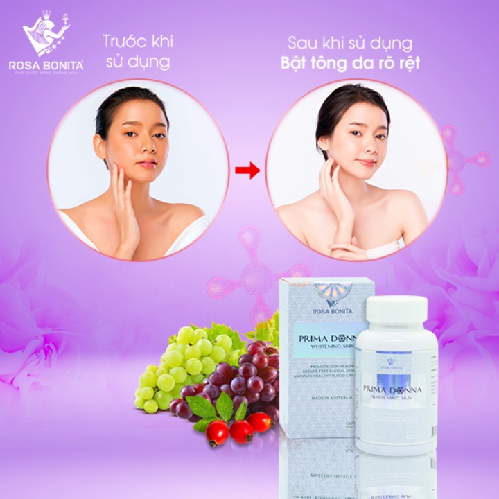 Viên uống mờ nám Prima Donna chiết xuất thiên nhiên nhập khẩu Úc lọ 60 viên Rosa Bonita