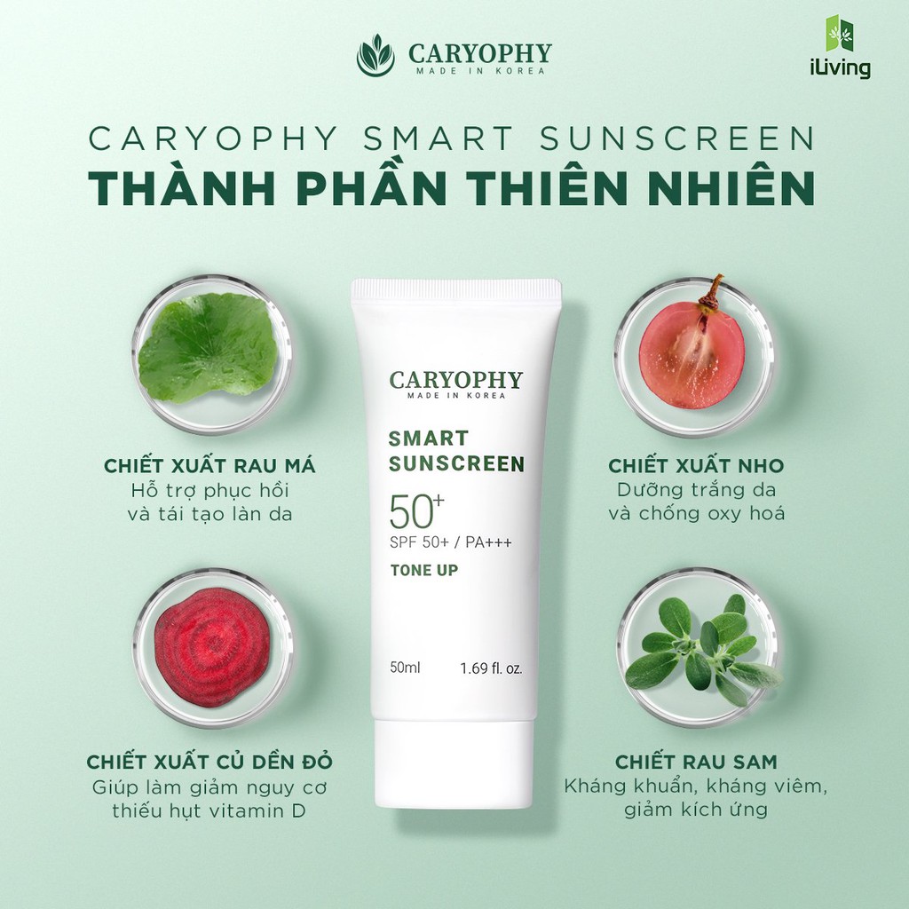 Kem chống nắng ngừa mụn Caryophy Smart Sunscreen 50ml và 5ml ILIVING-CARYKCN