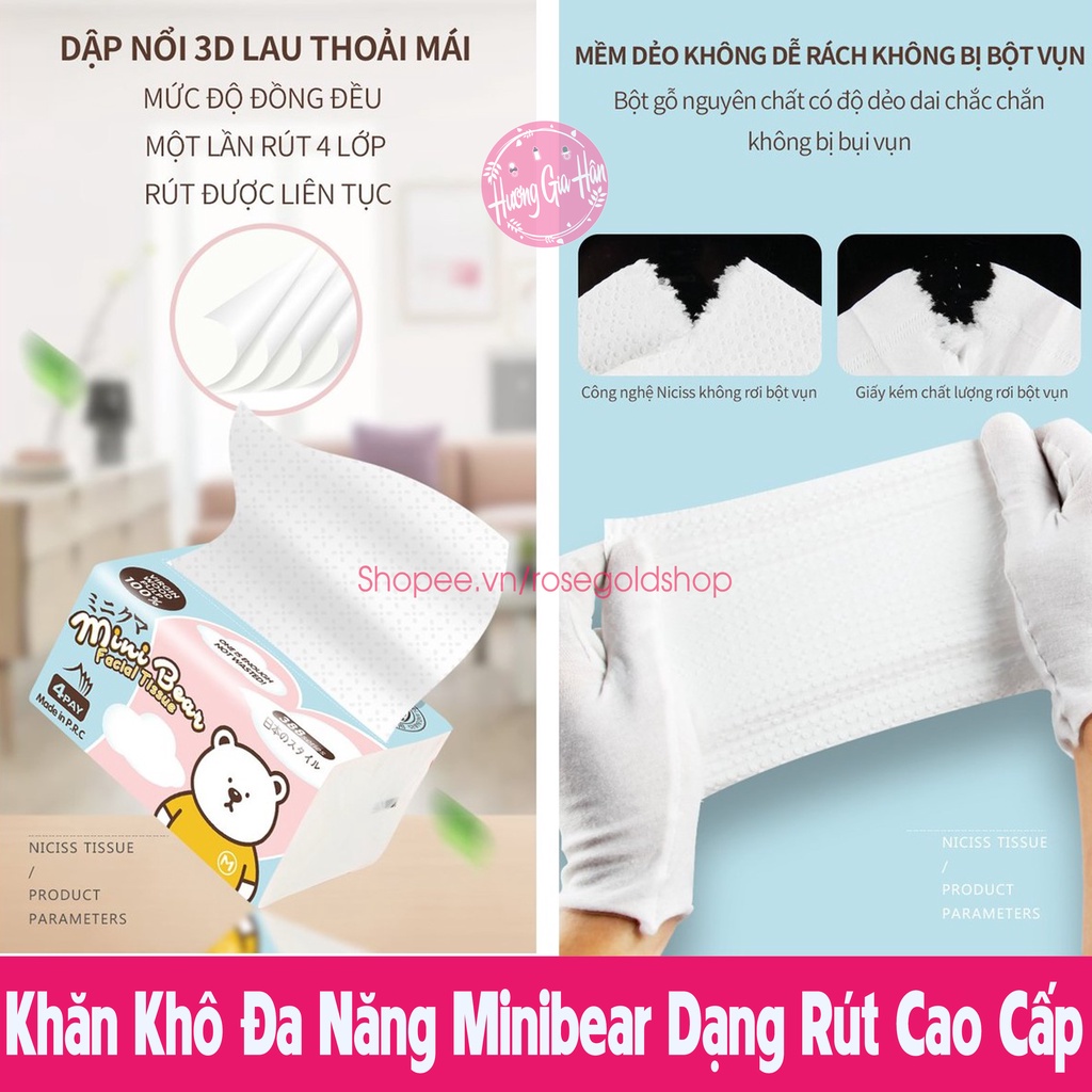 Khăn Giấy Khô Đa Năng Minibear Gói 300 Tờ Dùng Cho Mẹ Và Bé 100% Bột Gỗ Nguyên Chất