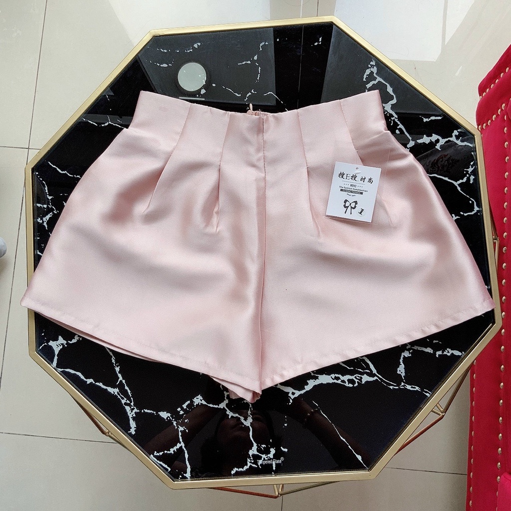 Quần shorts bóng xếp ly eo cực xinh , chất dày dặn ( ảnh thật )