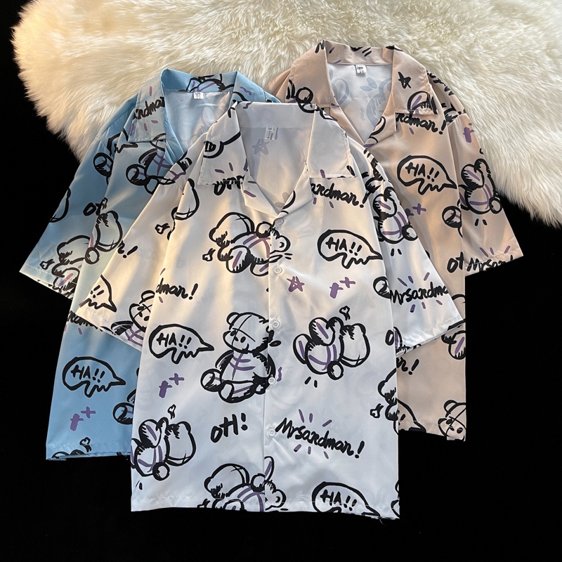 Áo Sơ Mi Mỏng Dáng Rộng Tay Cộc Thoáng Khí In Họa Tiết Hoạt Hình Thời Trang Mùa Hè 2022 Cho Nam