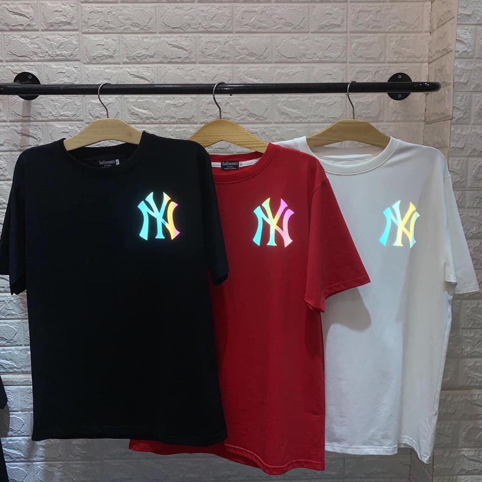 Áo phông nam nữ phản quang logo NY 7 màu BIGOMALL - Áo thun unisex ngắn tay Freesize 55kg
