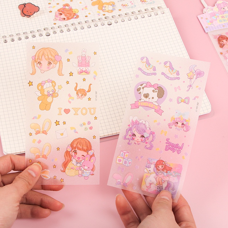 Set 4 miếng sticker dán trang trí nhật ký, sổ, bàn học cute