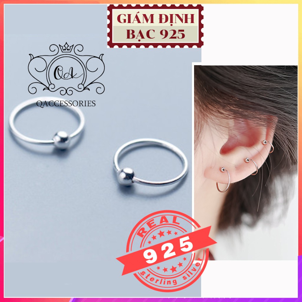 Khuyên tai bạc bi tròn vòng khoen vành đeo mũi môi bông tai nam kẹp vành S925 MINIMAL Silver Earrings QA SILVER